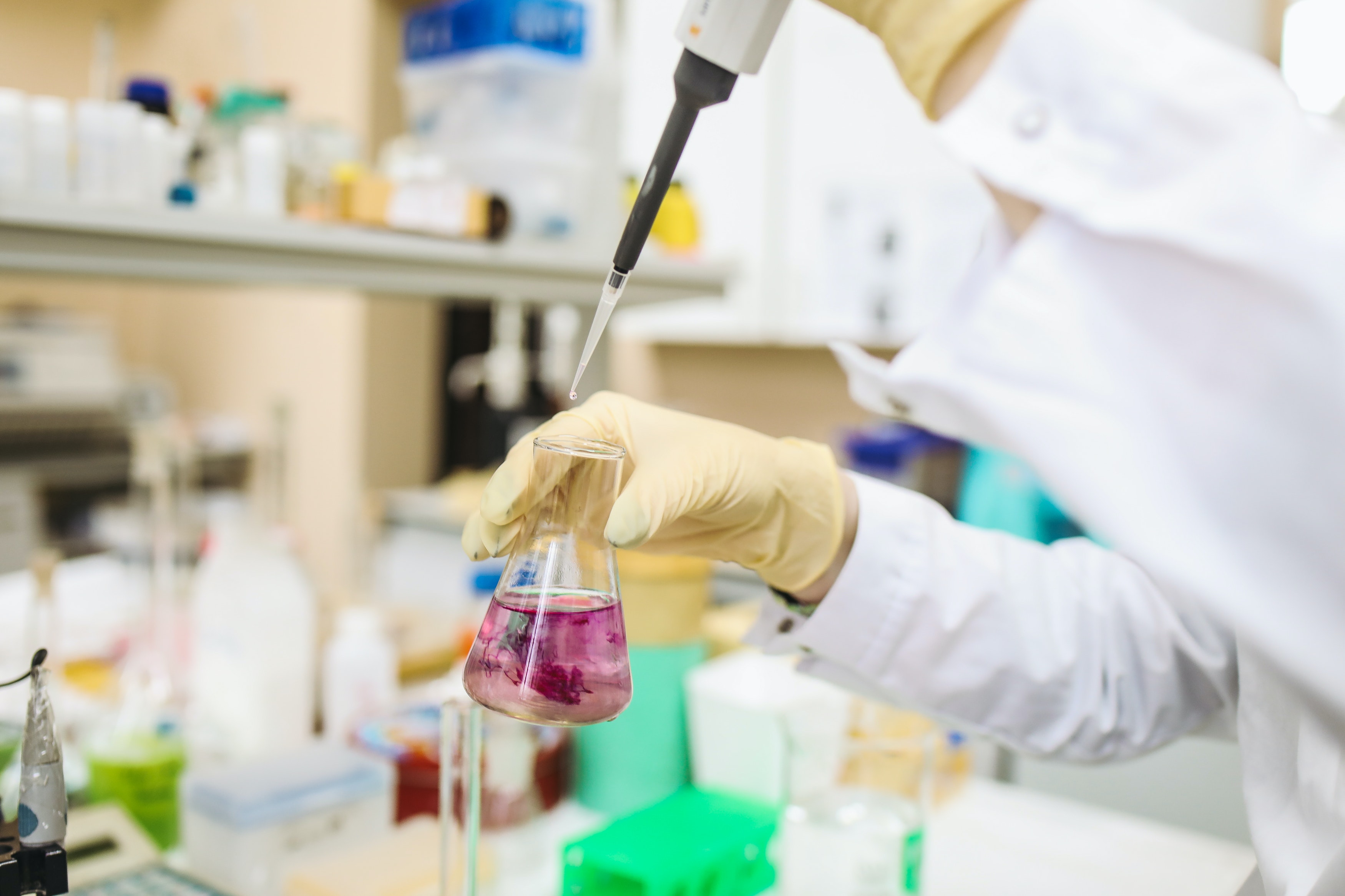 beakers in a lab